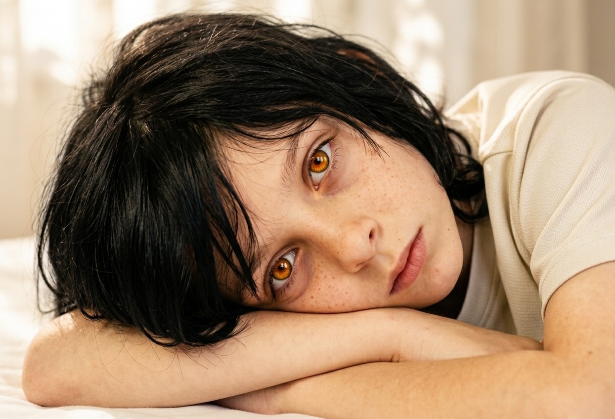 Close portrait, amber eyes, freckles