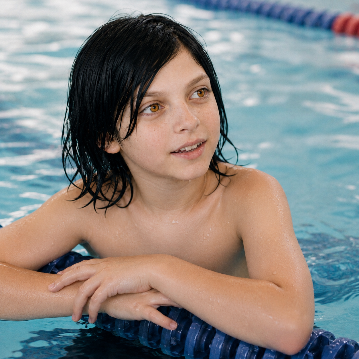 Poolside portrait, wet hair