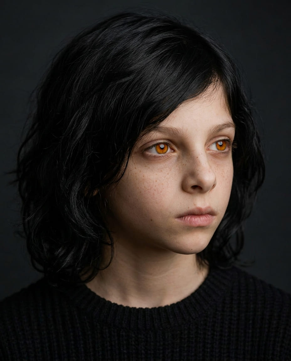 Studio portrait of Staś, dark background